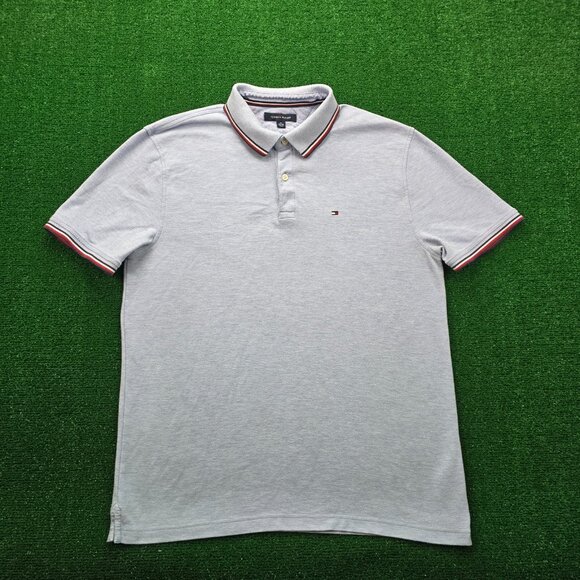Tommy Hilfiger Polo Shirt Mens XL Light Blue Slim Fit Short Sleeve Preppy Golf - Picture 1 of 8